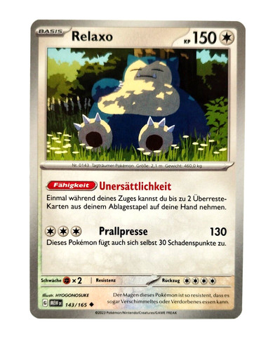 Pokemon karte relaxo - pokemon, 143/165
