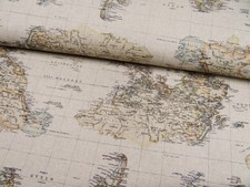 0,50 m Dekostoff Druck Weltkarte Landkarte beige Baumwolle / Polyester  b 07189