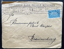 Deutsches Reich, Brief, Mi. 254 MeF u. 253, Dresdner Bank, München n BS, 1923