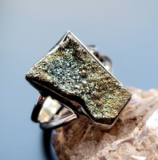 Unikat 925 Sterling Silber Ring Pyrit Druse Gr. 19 Echtschmuck