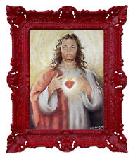 Gemälde Gott Jesus Christus Herz Wand Bild mit Antik Rahmen BAROCK 56x46 cm Mix