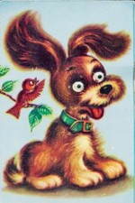 Wackelaugen Ak Brauner Hund, Singender Vogel - 4279765