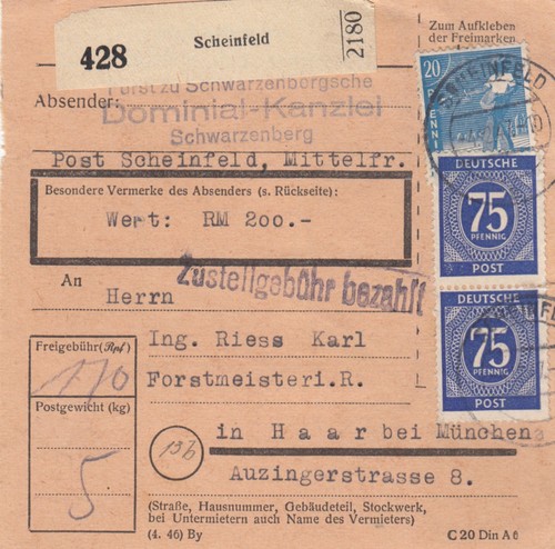 Paketkarte 1947