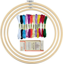 3 Holz Stickrahmen Kreuzstich Ringe Bambus 10 15 20cm Garn Nadeln 12 Farben