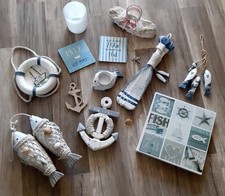 Maritime Dekoration Konvolut, Holz, Anker, Fische, Teelichthalter ...