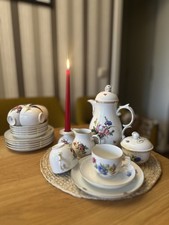 Alt-Fürstenberg Kaffeeservice Bunte Blume,6er, Kanne/Zucker/Milch, Goldrand, TOP