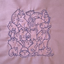 Katzen Getümmel Gestickt Stoffstück Rosa Baumwollstoff Patchwork Basteln