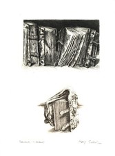 Escher, Rolf: Vier alte Bücher und Beutelbuch. Signierte Original-Radierung