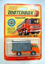 Matchbox Superfast Nr. 37A Cattle Truck d'orange auf rarer LKW Blisterkarte