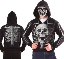 Skelett Hoodie Kapuze + Maske Kostüm Herren Tod Killer Horror Halloween