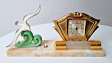 30er  Art Deco Kaminuhr Frankreich Marmor, Messing um 1930 Made in France 40s