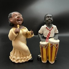Set 2 Figuren Jazz Gospel Sängerin Drummer Conga Keramik Afrika Cuba