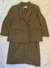 MARCONA Vintage Damen-Schurwoll-Kostüm bordeaux/grün/blau kariert Gr. 46