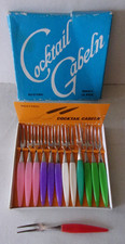 13 bunte Cocktail Gabeln-Vintage Party Picker 60er/70er Jahre in OVP Rostfrei