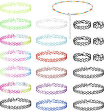 23 Stück Choker Halskette Set Stretch Tattoo Kette Elastische Halsband