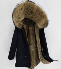 Herren CARMEN CHARLOTT Luxus Echt Pelz Parka Mantel Schwarz Größe XL NEU!