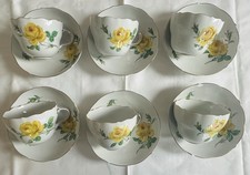 Meissen 6 Kaffeetassen Untertassen Porzellan Gelbe Rose Goldrand Service