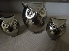 3 neuwertige silberfarbene Eulen zu verkaufen
