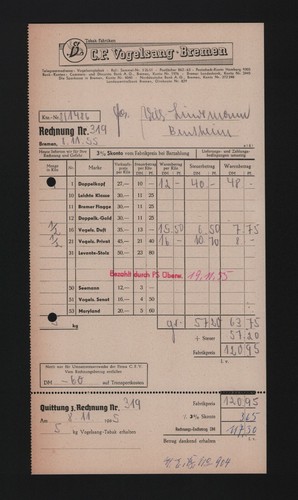 Bremen rechnung 1955 - bremen,, 1955,