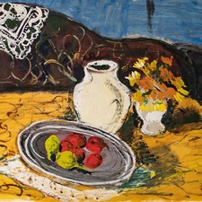 Friedrich Einhoff Stillleben mit Vase und Früchten signiert Öl auf Papier 20 Jhd