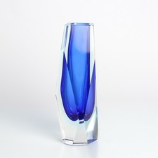 Murano Glas Blockvase asymmetrisch Sommerso mid century Blau dekorativ vintage
