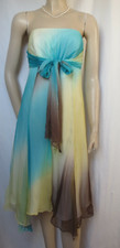 Seidenkleid 38 Seide türkis blau gelb braun Farbverlauf Hochzeit Monsoon Kleid
