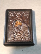 Orthodoxe Ikone Silber 950 Oklad Holz Maria mit dem Kind Jesus alt (G23)