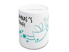 Personalisierte Spardose Taufe mit Name Geld Geschenk, Taufgeschenk mit Engel