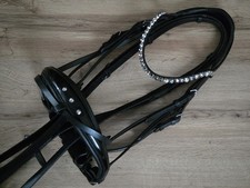 Konischer Trensenzaum mit schwedischem Reithalfter, schwarz, Glitzer, WB / Full