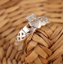Massiv 925 Sterlingsilber Claddagh Band Ring keltischer Knoten J-T Größen Schmuck