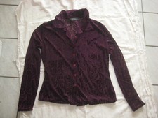 VINTAGE Bluse Langarm ORSAY weinrot EDEL wie SAMT mit SPITZE tailliert L 38 40