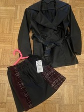 Kleider Set Damen Trenchcoat Jacke (neuwertig) Minirock (neu) Kunstleder Gr 36XS