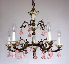 Peris Andreu Antik Messing Porzellan Kronleuchter, Lüster 5 Flammig