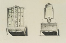 K. MAIBAUM (20.Jhd), Vitrinenschrank und Kommode, um 1930, Bleistift Historismus