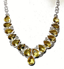 C I T R I N GELB Edelstein Handgefertigt 925 Sterlingsilber HALSKETTE  Collier: