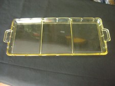 Glaskabarett Servierteller 3geteilt flach L 39 cm älter Anbietteller Wellenrand