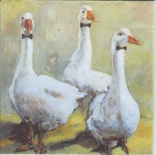 3 Servietten ~ Drei Gänse Gans Vögel Federn 