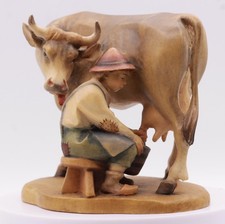 Krippenfigur BAUER sitzend mit KUH melkend  LEPI Italien coloriert 16er Größe