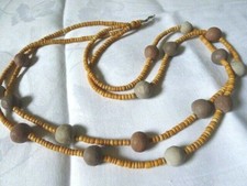  Kette lang Tonkugeln Natur Braun Modeschmuck Geschenk
