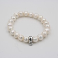 Perlen Charm-Armband, echte Süßwasserperlen, 925 Sterlingsilber mit Gummizug