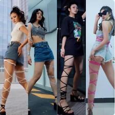 sexy Strumpfhose Strümpfe Cut-out Schnürlegging  Bein Band Harness Schnürung SM