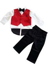 Festlicher Anzug Baby Junge Taufe Hochzeit Geburtstag Rot Schwarz Gentlemen 