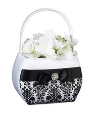 Streukörbchen "Black&White", mit Schleife und Muster - Blumenkörbchen,Hochzeit