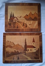 2 wunderschöne Intarsien Bilder, Motive, Landschaft, Kirche