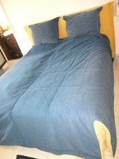 Original RUF Tagesdecke und 2  Kissen für französisches Bett  blau gelb