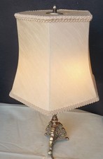 Schöne alte Metall Messing versilberte Tischlampe 56cm mit Stoff Schirm  31,5cm