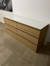 2x IKEA Malm Kommode, 3 Schubladen, Holzfarben, 80x78 cm + Glasplatte