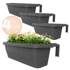4er Set Blumen Kasten Balkon Geländer Halterung Wasserspeicher Rattan Anthrazit