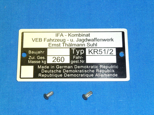 Typenschild f - typenschild, (aluminium)
