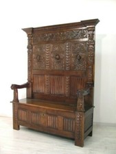 schöne antike Gründerzeit Truhenbank in Eiche um 1890 Jhd,,